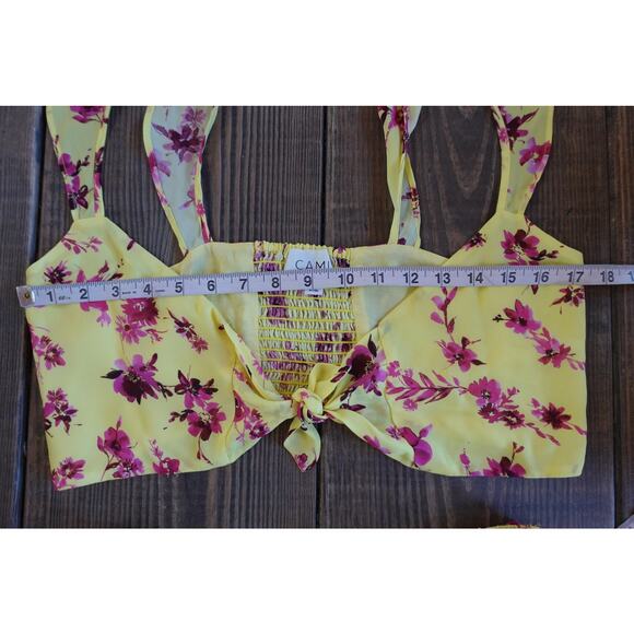 Cami NYC Silk Floral Two Piece Set Womens Small Yellow Pink Bra Top Shorts Boho - Picture 10 of 16